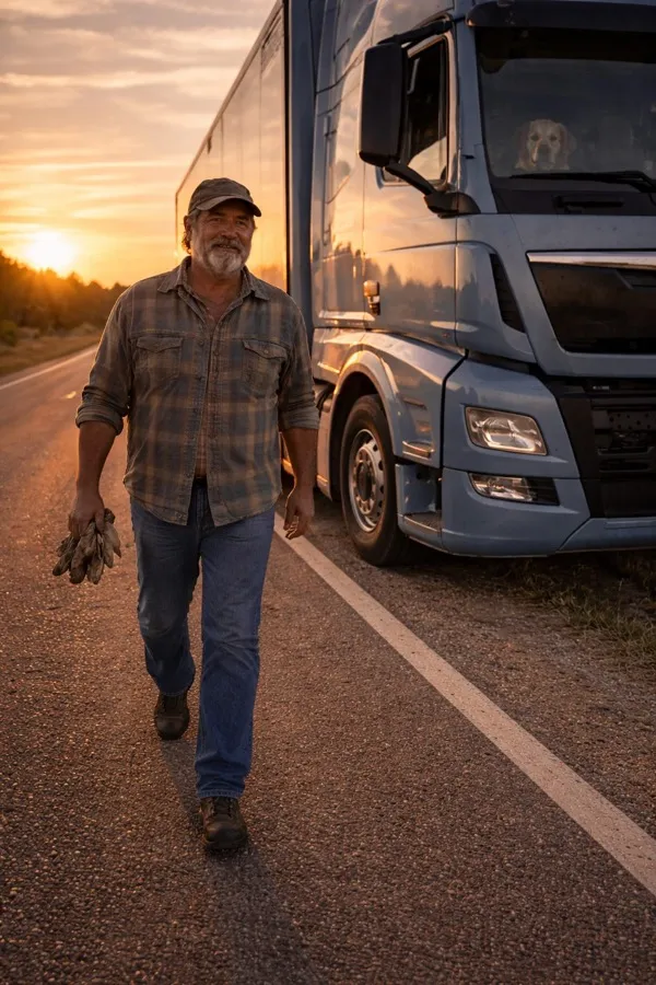 Chauffør foran lastbil