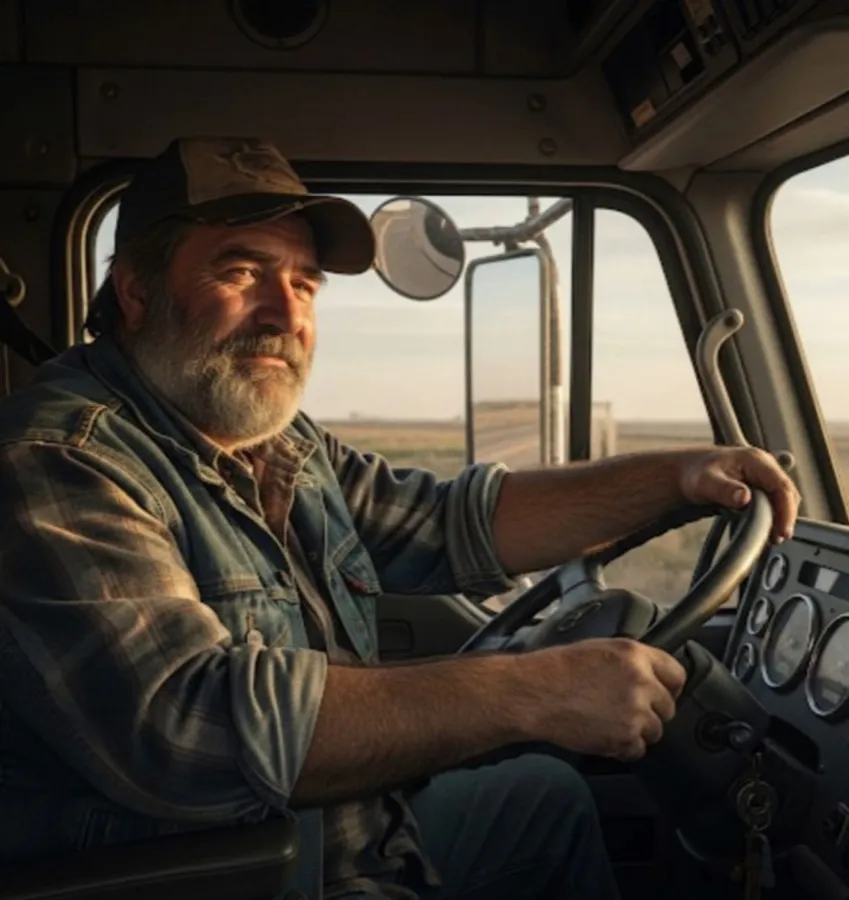 Erfaren chauffør bag rattet i lastbilkabine