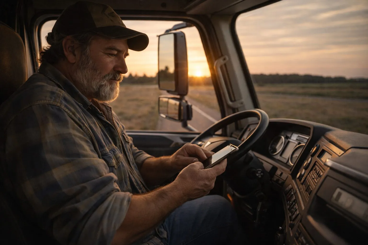 Fahrer nutzt die DORA-App in der Kabine